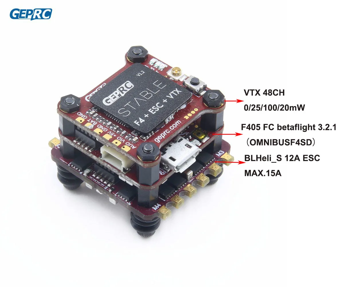 GEPRC Стабильная F4 Мини Вертолет Башня Управления Полетом Betaflight+ 12A/20A BLHELI-S 4в1 ESC+ 48CH 200мВт VTX для микро Дрона FPV.