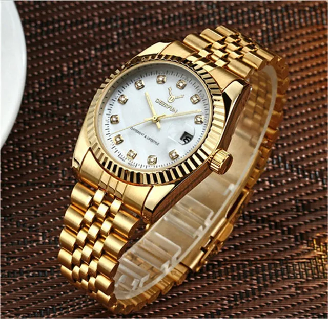 12 Роскошные золотые часы для мужчин Rolexable ободок сапфировое стекло нержавеющая сталь ремешок для женщин кварцевые наручные часы может плавать - Цвет: 12