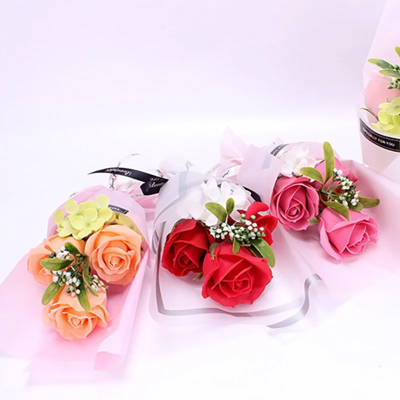 3 Soap Rose Bouquet Gift Box Valentine's Day Wedding Festive Artificial Decor Flower parure de mariage Party | Дом и сад