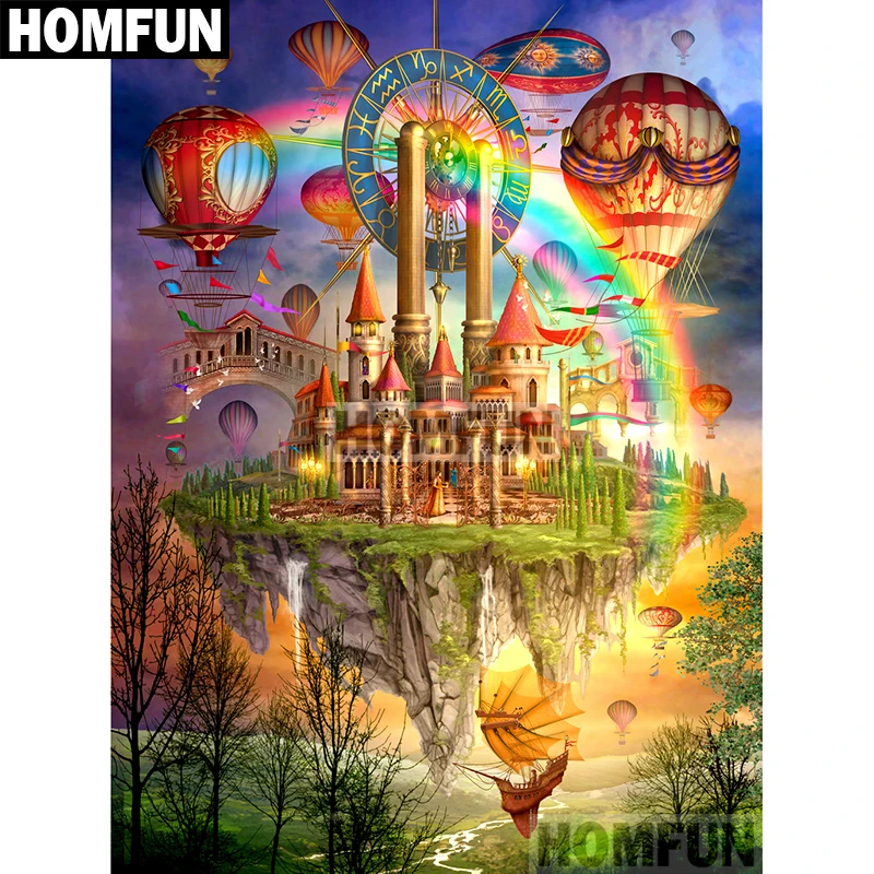 Набор для алмазной вышивки HOMFUN A01804 картина радужный замок с полными