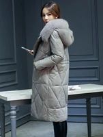 woman 2020 genuine sheepskin leather duck down coats with a large natural fox fur hood female lady winter warm parkas grey xxxl