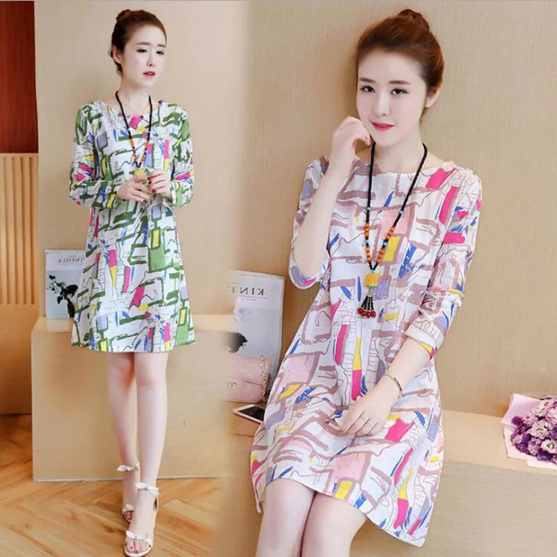 Женское винтажное цветное платье трапециевидной формы с принтом и круглым