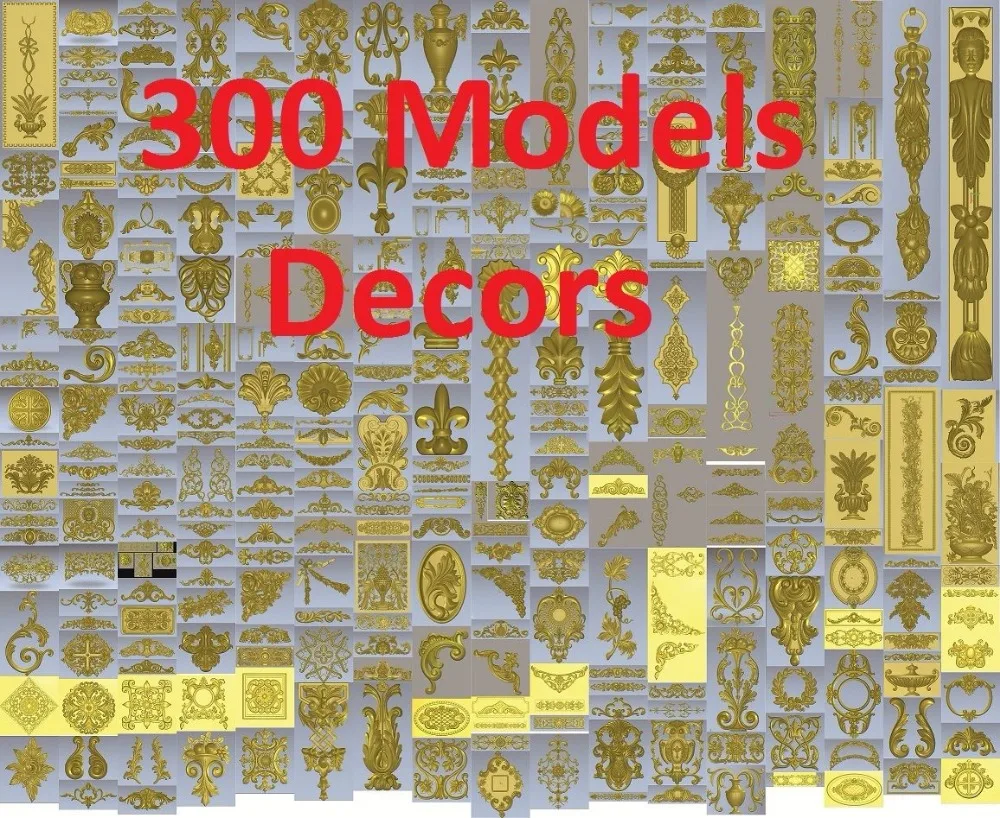 

300 pieces 3d STL relief models for CNC, Artcam, Aspire, Decors