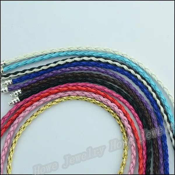 Mix 20pcs vintage High quality 11 colors PU leather chain and copper clip charms bead fit European style charms bracelet