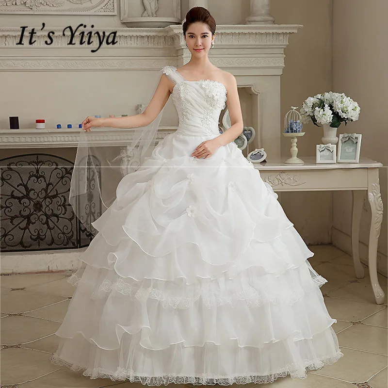 

2017 New Arrival Real Photo Plus size One Shoulder Wedding Dresses Skirt White Floor Length Bride Gowns Vestidos De Novia HS110