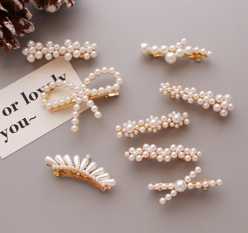 1 pcs Fashion Giltter Pearl Hair Clips Hollow Bowknot Imitiation Flower Duckbill Hairpins Elegant Women Party Headwear Jewelry