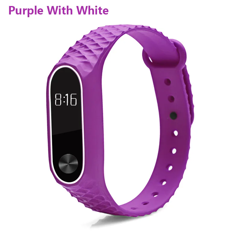Purple with white BOORUI mi band 2 ремешок Pulseira силиконовый mi band 2 аксессуары Алмазный ремешок на запястье анти-потеря двойной цвет сменный ремешок для часов - Цвет: Purple with white