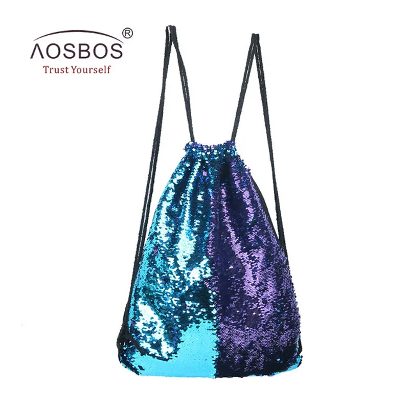 Blue purple Aosbos, рюкзак на шнурке с блестками, Складная спортивная сумка для спортзала, для улицы, для женщин, мужчин, для тренировок, фитнеса, сумка на шнурке для обуви - Цвет: Blue purple