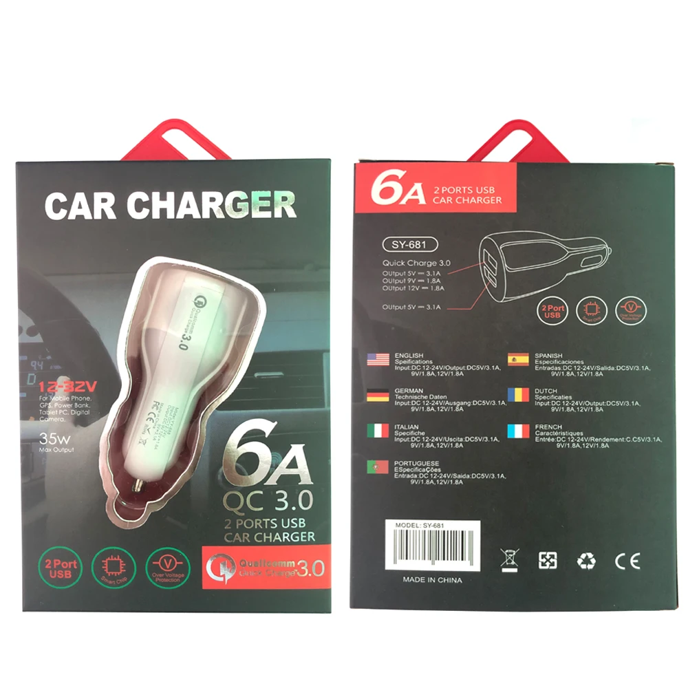 35 Вт QC3.0 зарядное устройство для автомобиля с двумя портами USB 6A Quick Charge 3 0 iPhone X Xiaomi