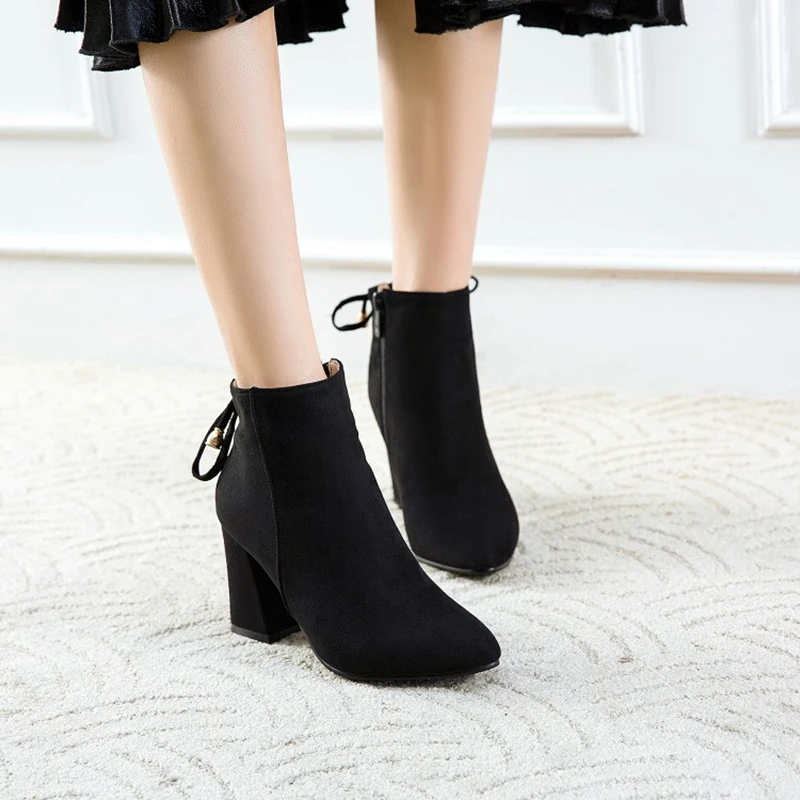 BLXQPYT/Botas Mujer зимние ботинки новые женские с острым носком и пряжкой пикантные