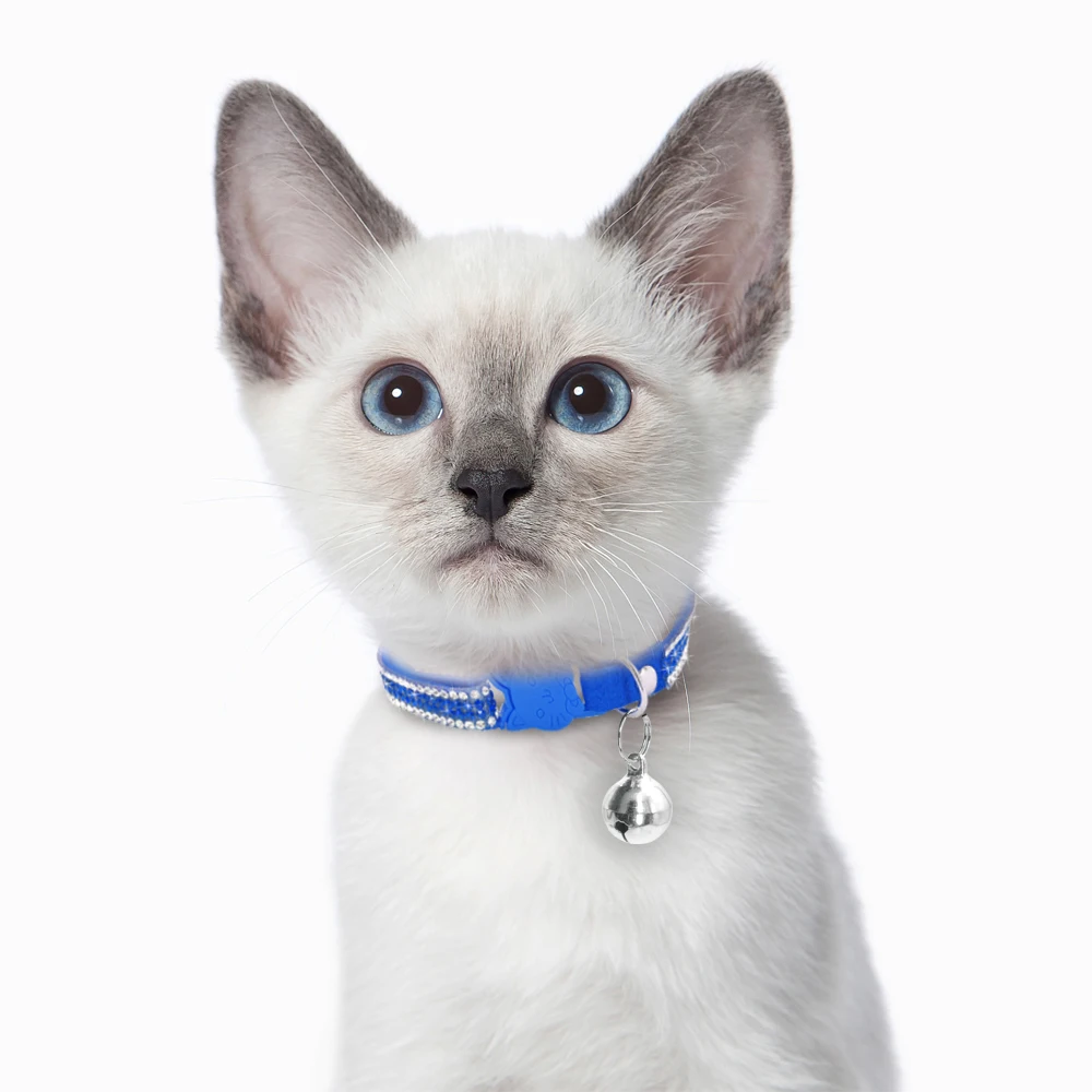 Кошачий ошейник хрустальные аксессуары для кошек Домашние животные Собаки быстросъемные Стразы кожаный ошейник с колокольчиком каттеном Halsband ожерелье с котенком