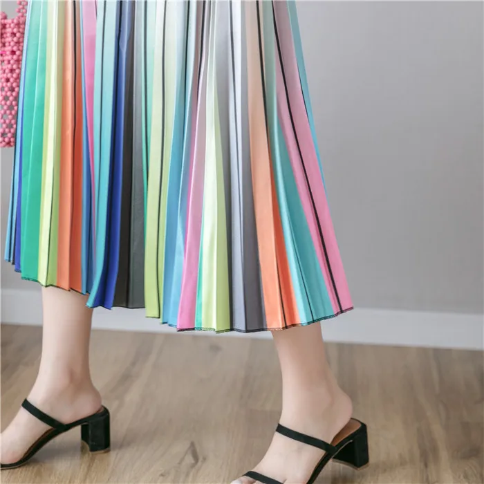 ATKULLQZ high quality factory direct spring summer clothes new rainbow skirt long skirt big swing woman skirt with lining