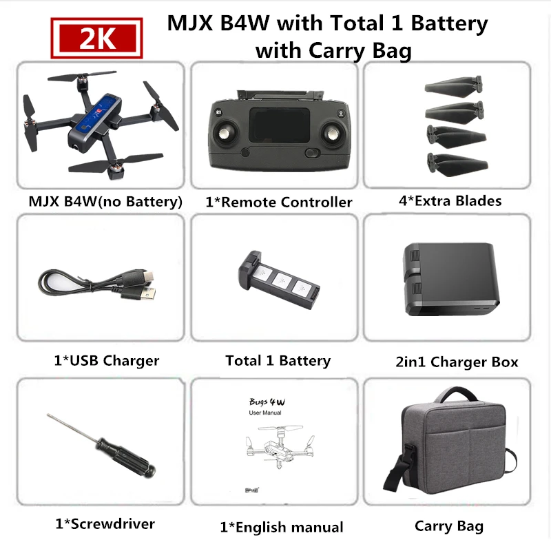 Blue 1B Carry Bag MJX Bugs 4W B4W 5G Дрон GPS с Wi-Fi 2K HD камера Анти-встряхивание 1,6 км 25 минут Fly Time оптический поток Квадрокоптер-Дрон VS F11 - Цвет: Blue 1B Carry Bag