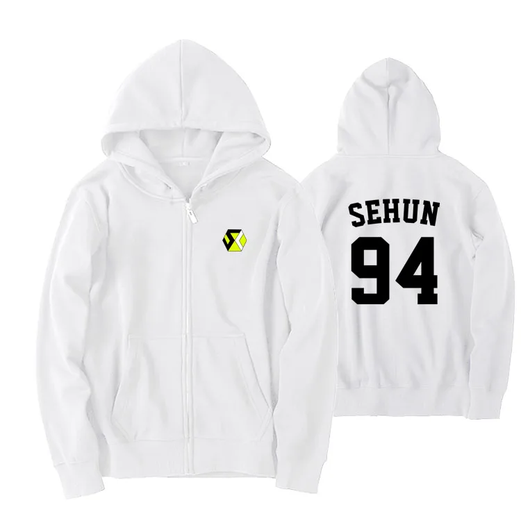 thin Kpop exo sc sehun chanyeol what a life album с именами членов группы куртка с капюшоном с принтом флисовая/тонкая свободная толстовка на молнии - Цвет: thin