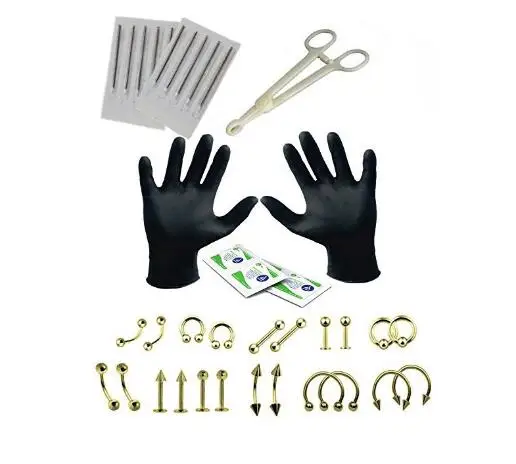 Set 2 29 шт. инструмент для пирсинга тела комплект игл щипцы в язык, бровь нос кольцо для губ язык иглы для пирсинга тела пирсинга ювелирные изделия - Окраска металла: Set 2