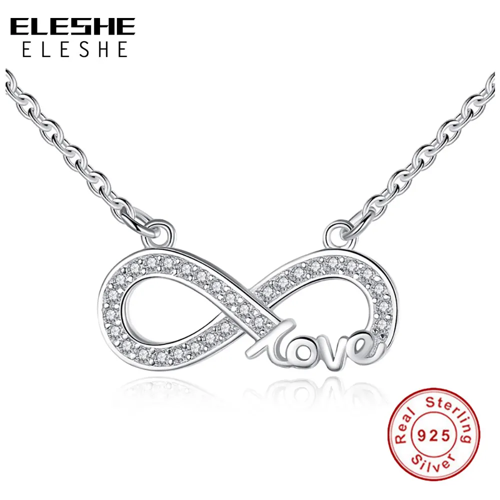 ELESHE,, настоящее 925 пробы, серебро, кубический цирконий, кристалл, бесконечность, подвеска, ожерелья для женщин, модное ювелирное изделие, свадебный подарок