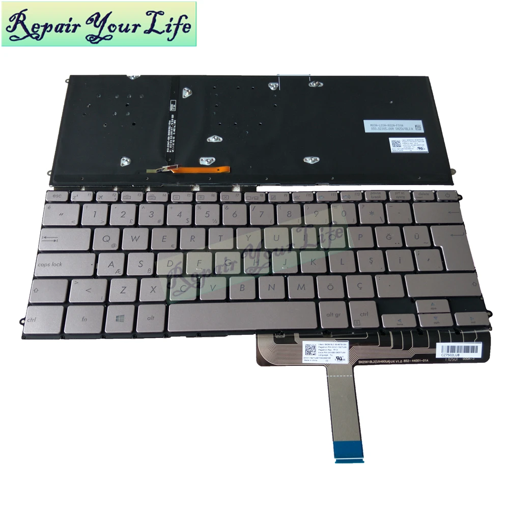 

laptop keyboard for ASUS ZenBook 3 Deluxe UX490 UX490CA UX490UA Turkey standard TR silver backlit 86730 28A SN2561BL3 upper case