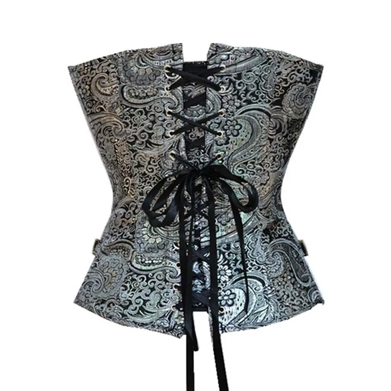 Стимпанк печатных стальная пряжка серебро прикрывающий грудь пикантный корсет