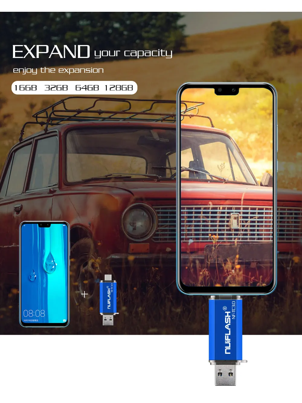 Nuiflash USB флеш-накопитель Usb 3,0 флеш-накопитель 128 Гб Тип C Micro Usb флешка 16 ГБ 32 ГБ 64 ГБ Флешка для устройства type-C