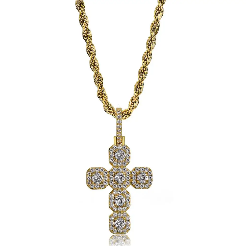 JINAO Новая модная подвеска крест ожерелье кубический циркон Iced Out цепь хип хоп ювелирные изделия для мужчин женщин Подарки - Окраска металла: Gold