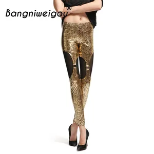 Bangniweigouзолотистые леггинсы из искусственной кожи под змею и питона блестящие облегающие брюки до щиколотки с сетчатой пряжкой леггинсы из искусственной кожи