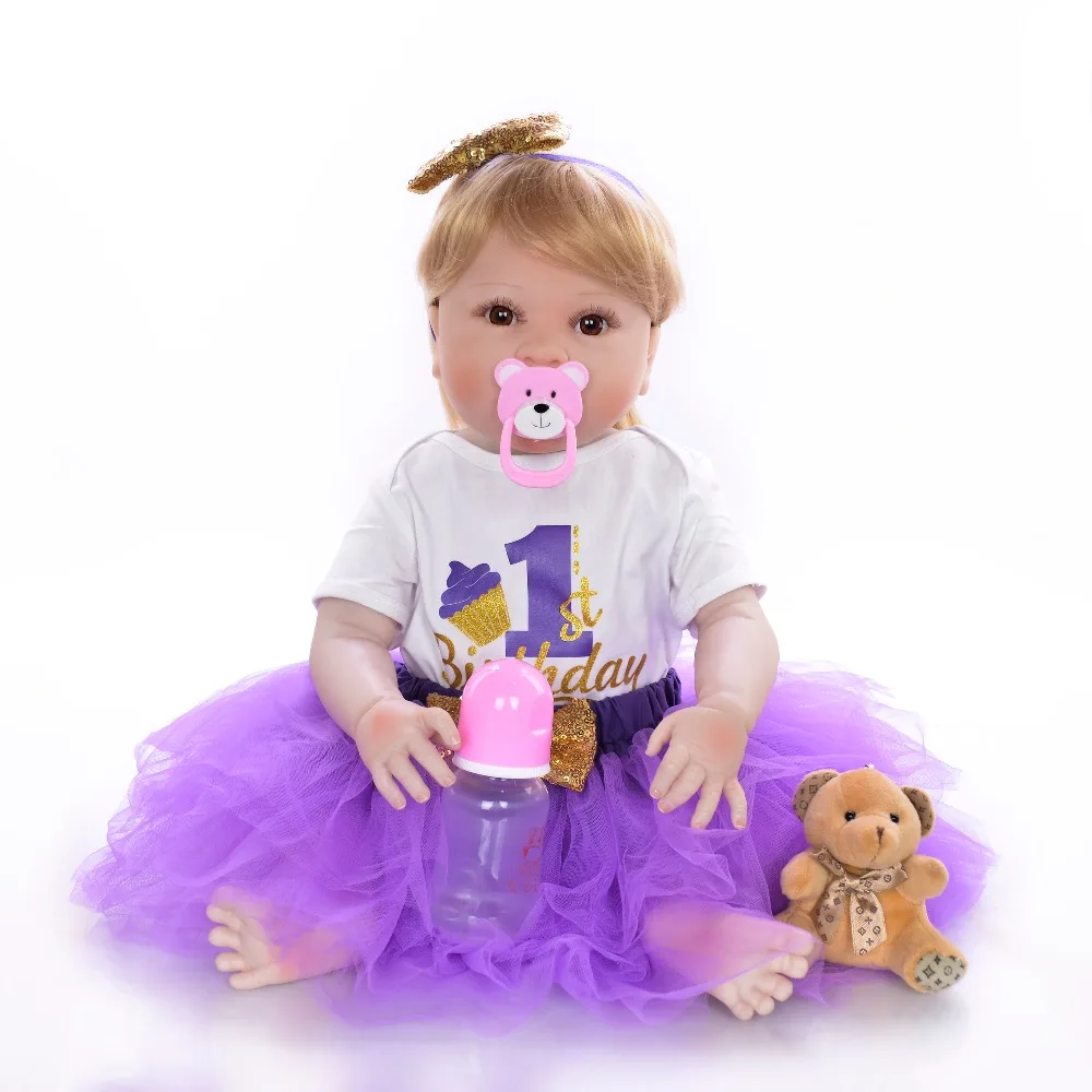Corpo inteiro силиконовые куклы reborn bebe 23 &quot57c блонд парик живой ребенок новорожденный