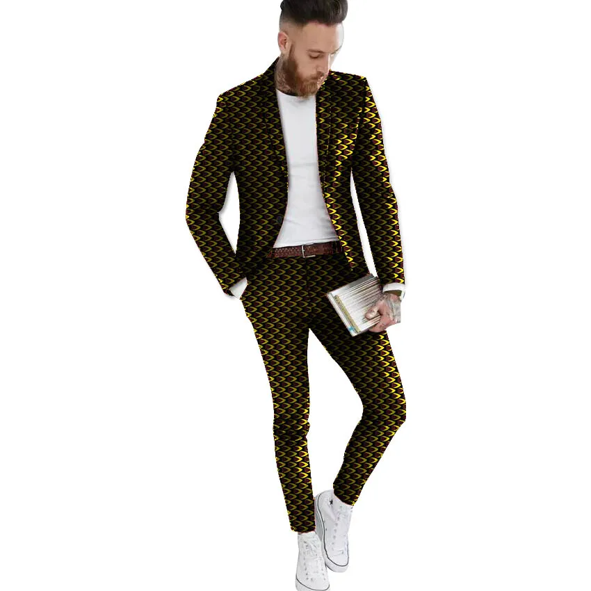 Комплект для мужчин: Блейзер и брюки в африканском стиле с модным вощеным принтом