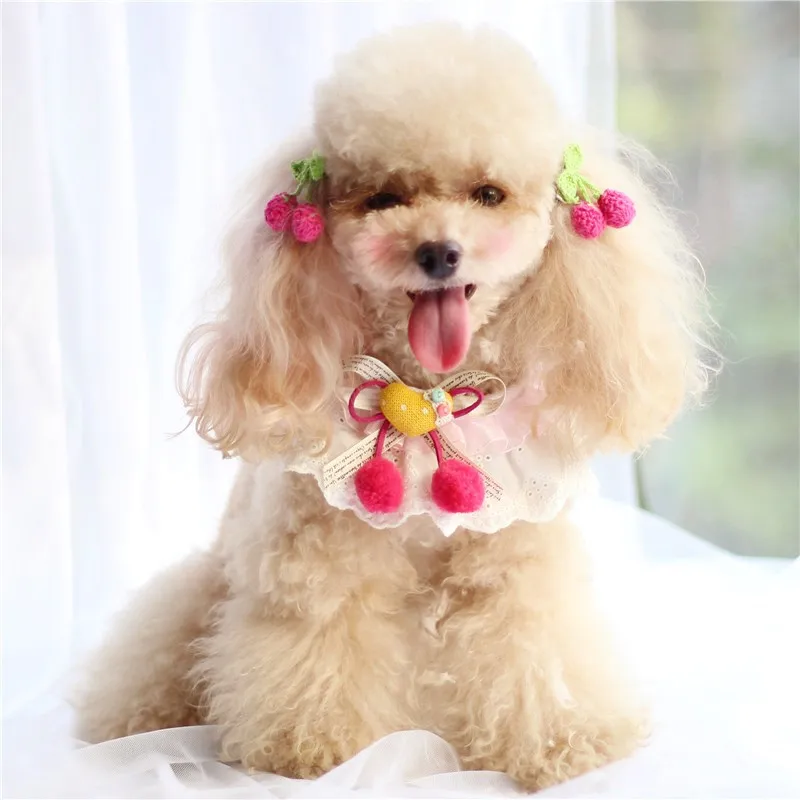 

Pet accessories Puppy cat cute scarf Teddy small dog than bear VIP lace saliva towel bib Strawberry collar tie X16