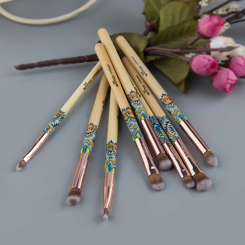 Anmor 8PCS Bamboo Makeup Brush Set High Quality Rose Gold Wood Handle Eyeshadow Blending Make Up Brushes Professional Tool | Красота и
