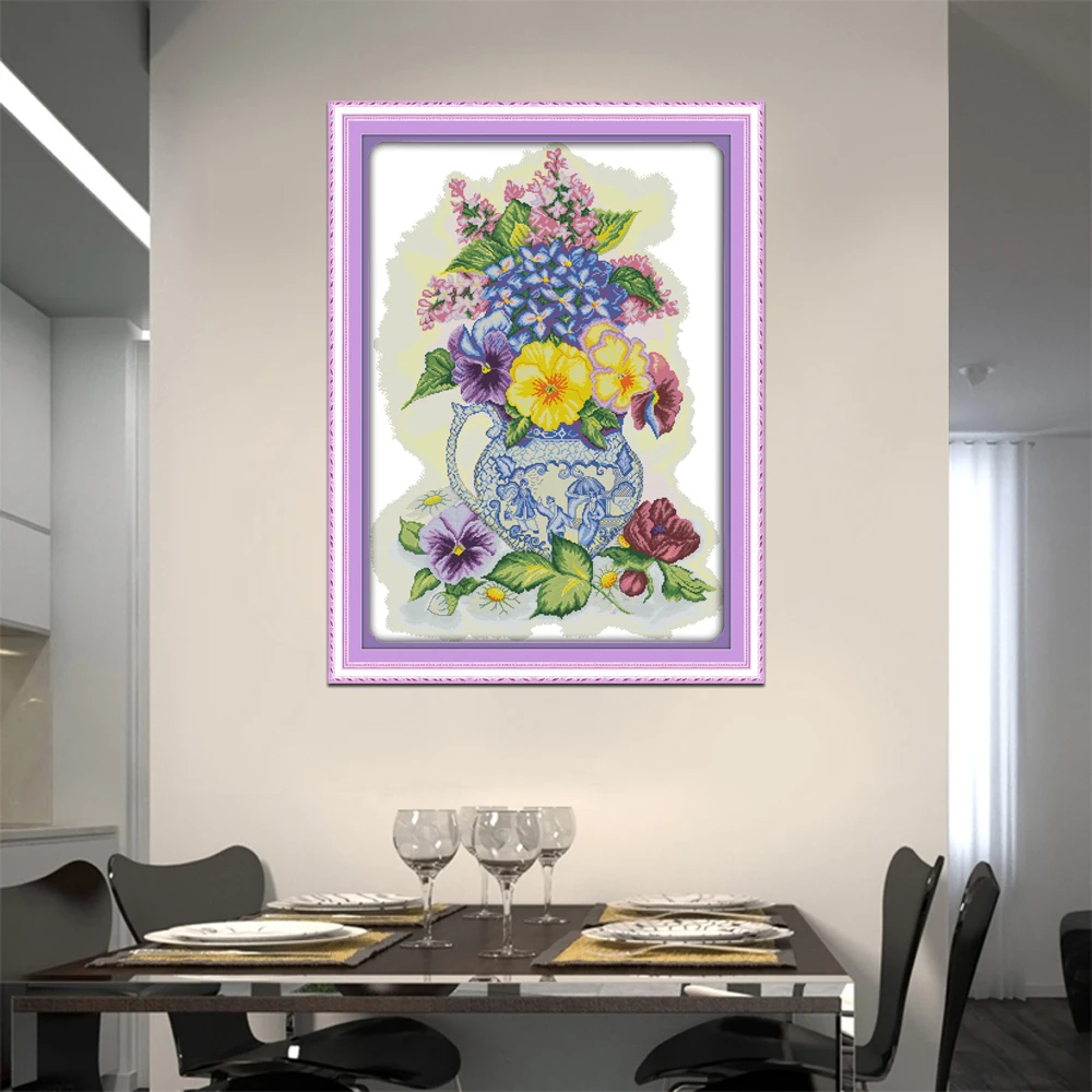 Joy Sunday flower style Three color vase cross stitch patterns designs needlepoint stitchery kits for home decoration | Дом и сад