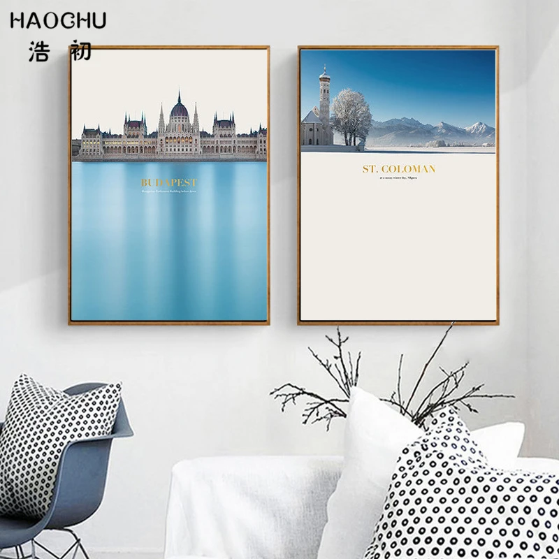 HAOCHU Budapest Hungary река Дунай пейзаж холст картина зима Германии Настенная для дома
