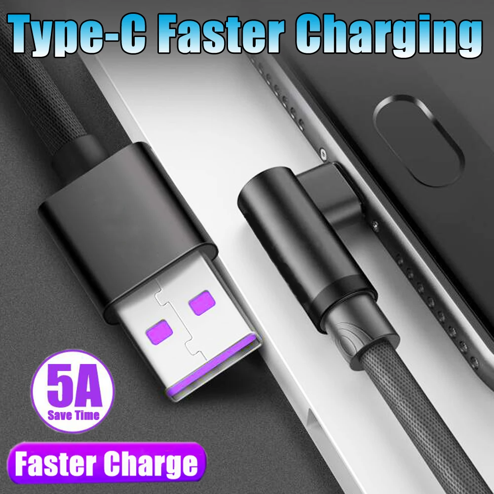 5А 90 градусов l-образный Быстрый зарядный кабель USB type C синхронизации для huawei samsung