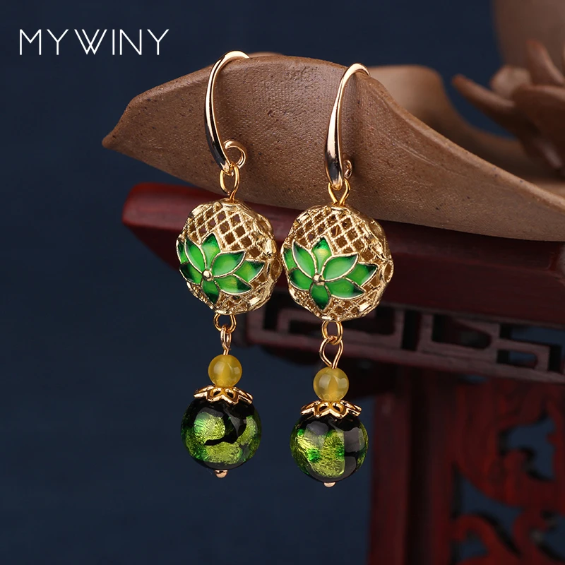 Женские сережки в виде платка MYWINY форме лотоса из медного сетчатого шарика