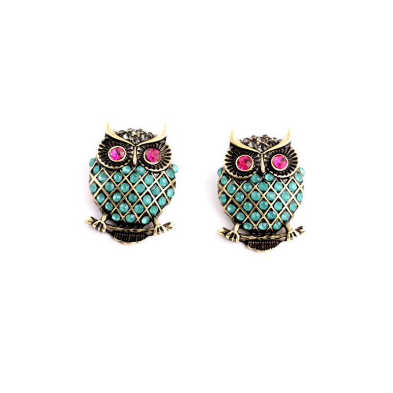 Модные женские серьги-гвоздики с изображением совы и животных милые для женщин