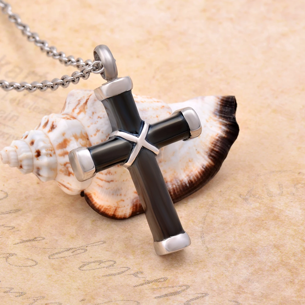 

Ribbon Cross Ashes Keepsake Memorial Jewelry Stainless steel Urn Necklace Cremation Locket Pendant