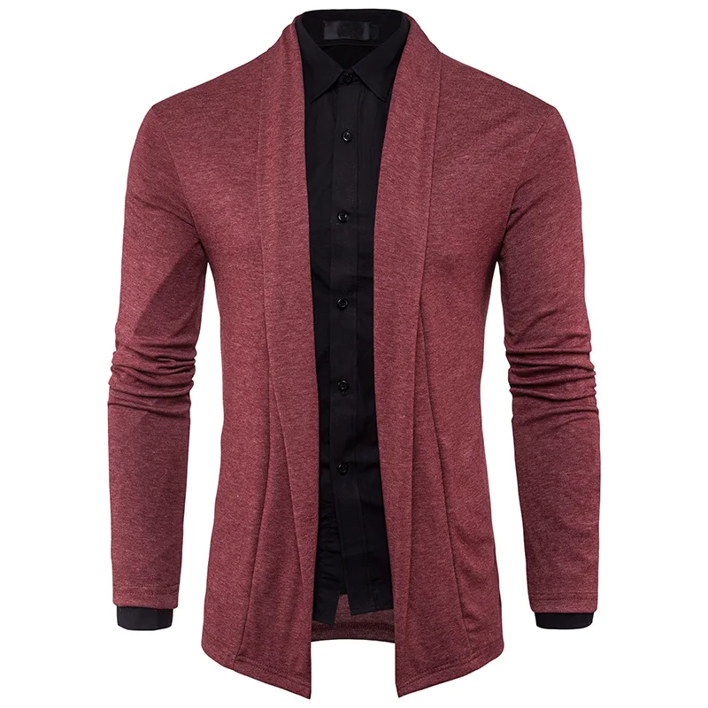 Осень 2017 г. модные однотонные Для мужчин свитер новый кардиган с длинными
