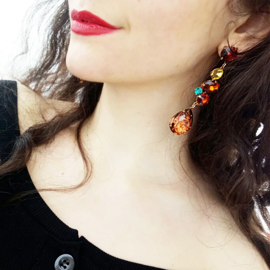 Длинные висячие серьги для женщин роскошные стразы и кристаллы 4 цвета