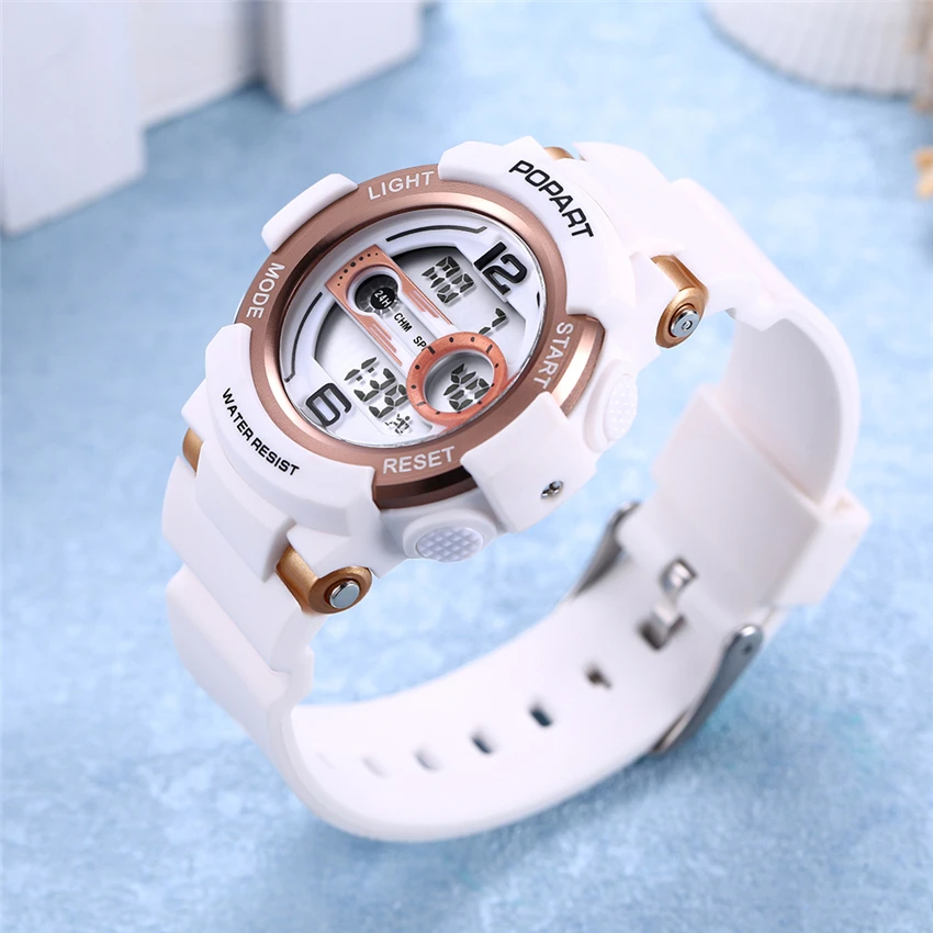 POPART детские часы наручные подсветка будильник 50 м водонепроницаемые золотые
