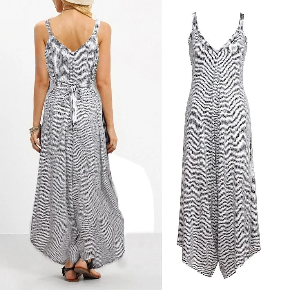 Сексуальный комбинезон с открытой спиной для женщин Лето 2019 Полосатый ремень