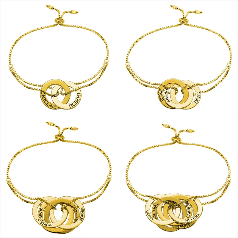 Gold Plated AILIN гравированный русский браслет в 925 пробы Серебряный Круглый браслет заказной Круглый браслет для подарка на день рождения - Окраска металла: Gold Plated
