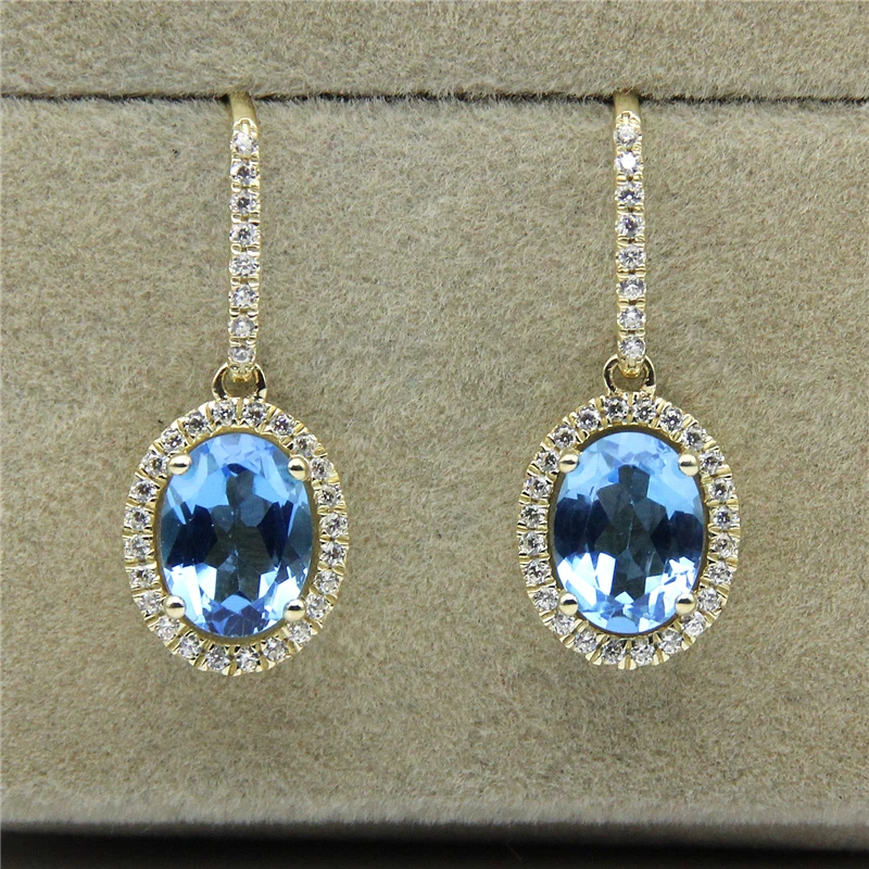 Серьги подвески в стиле Halo LASAMERO овальный вырез голубой топаз 2CTW натуральный