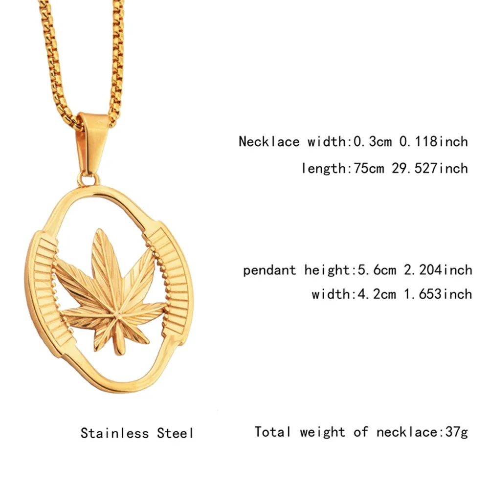 MCSAYS Нержавеющая сталь Jewelry Конопля Сорняк Листьев оружие кулон цепи коробки