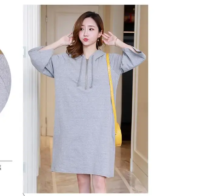 

Pregnant Women Cotton Maternity Nursing Dress Loose Casual Breastfeeding Clothes for Pregnant Women Hooded Pregnancy Dress
