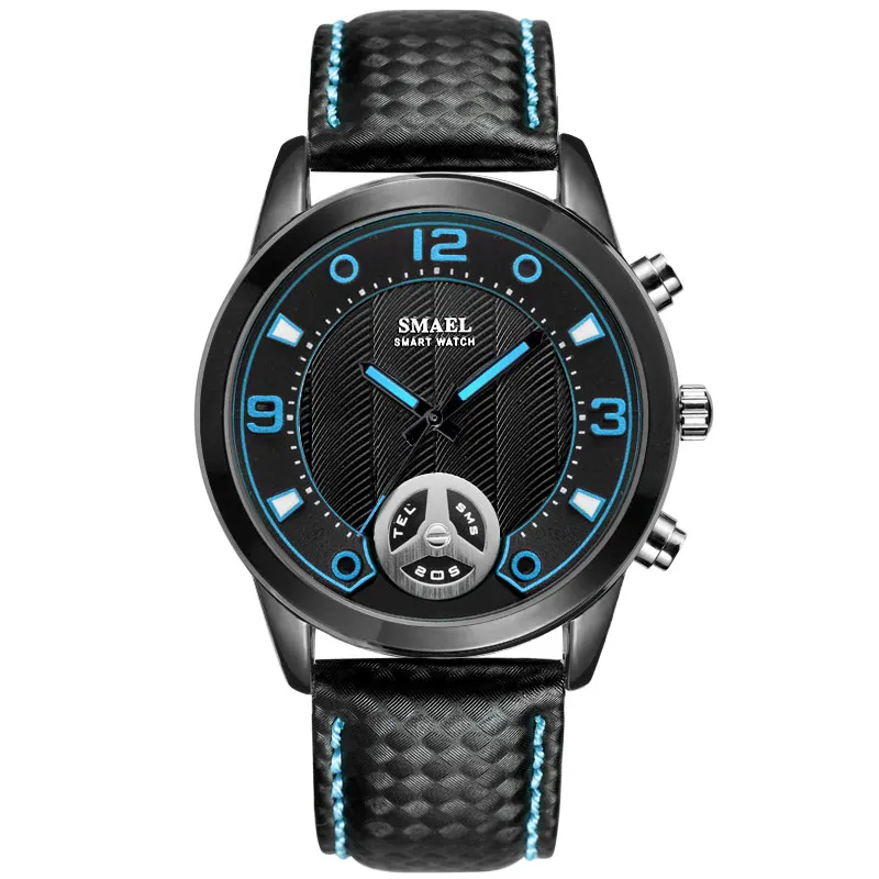 Водонепроницаемые часы с Bluetooth, SMAEL, мужские часы, спортивные, relogio masculino, большие часы для мужчин, умные, SL1385, мужские, s, цифровые часы, военные - Цвет: Blue