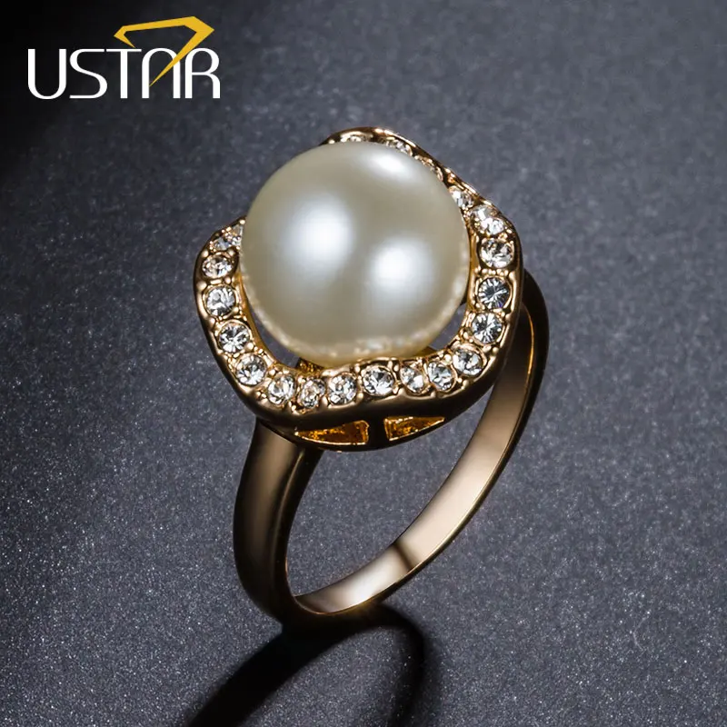 Новые Обручальные кольца USTAR для женщин цвета розового золота с кристаллами и