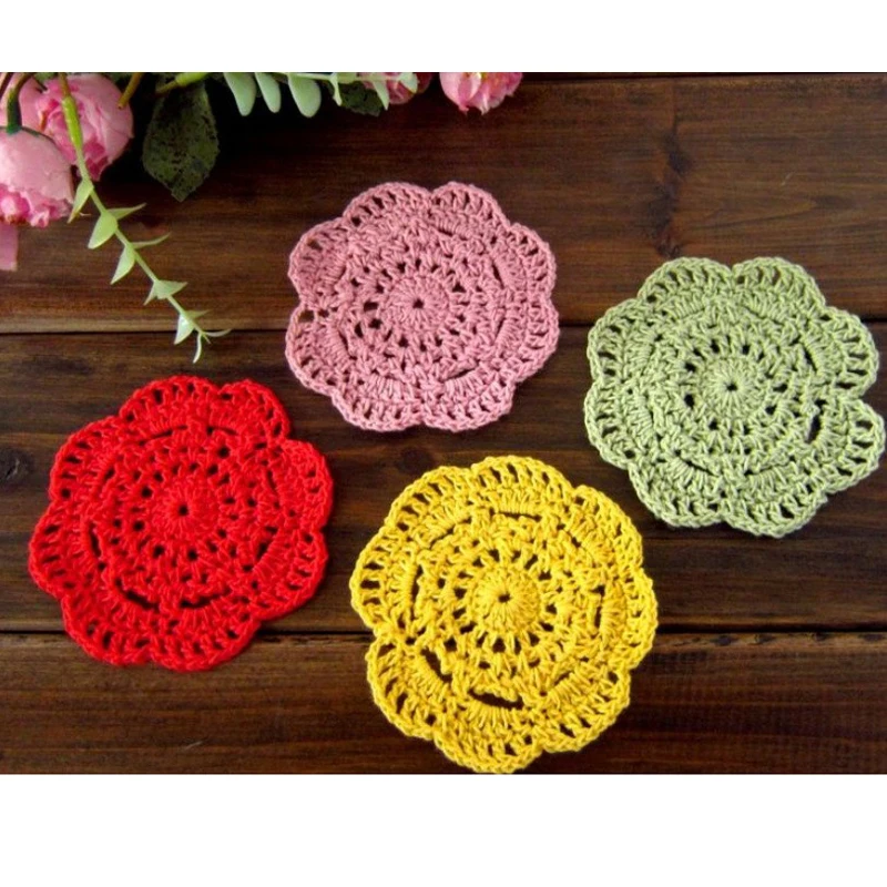 12pcs Retro 10cm Round Crochet Coasters Handmade Table Mat Mori Doilies Cup Pad shooting props Flower Lampshade | Дом и сад