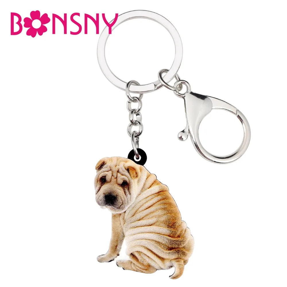 Bonsny Акриловые Новые брелки для ключей с собакой в шарпее кольца животными