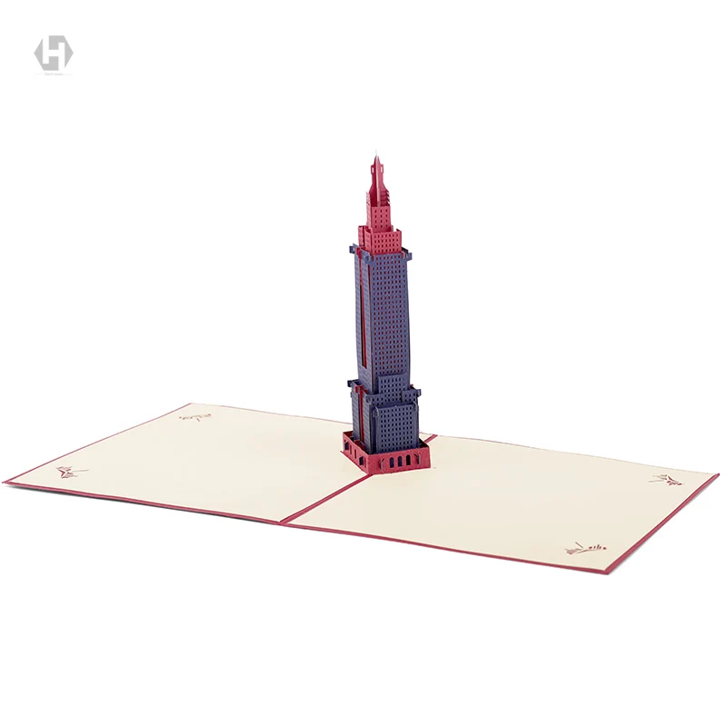 Сердце Луна Эмпайр Стейт Билдинг карты лазерной резки 3d Бумага Pop Up с конвертом