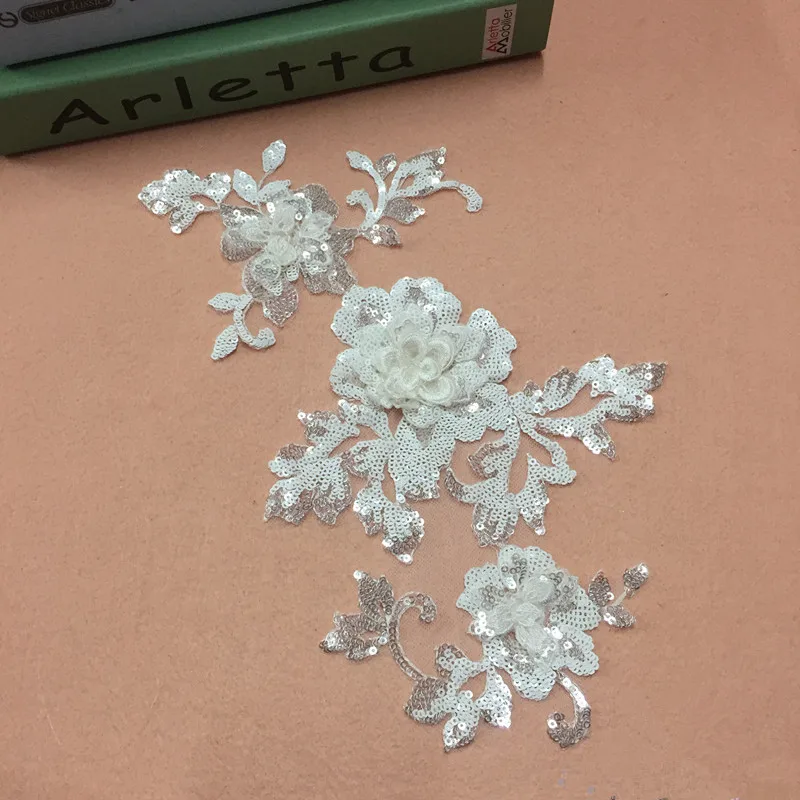 2 шт. 30X18cm с блестками вышивкой в виде цветка пиона Кружевная аппликация кружевной