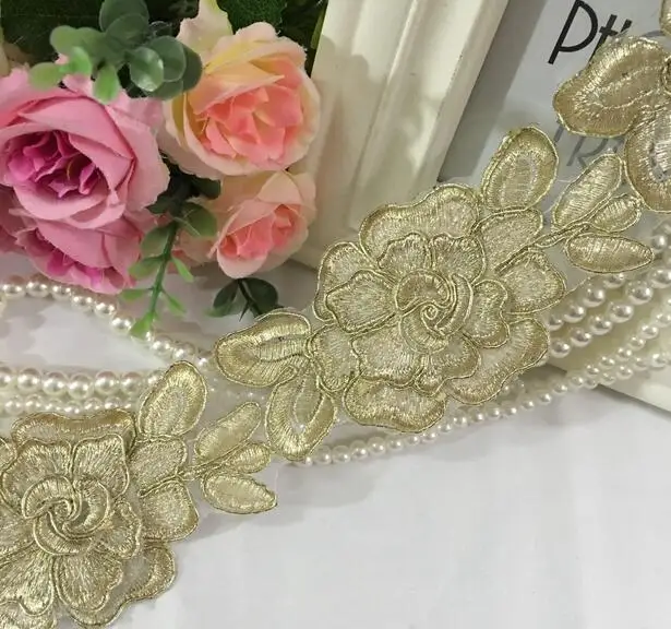 

5Yards/lot 6cm width latest design gold lace trim DIY craft wedding dress Ribbon DIY Clothes Accessories Lace